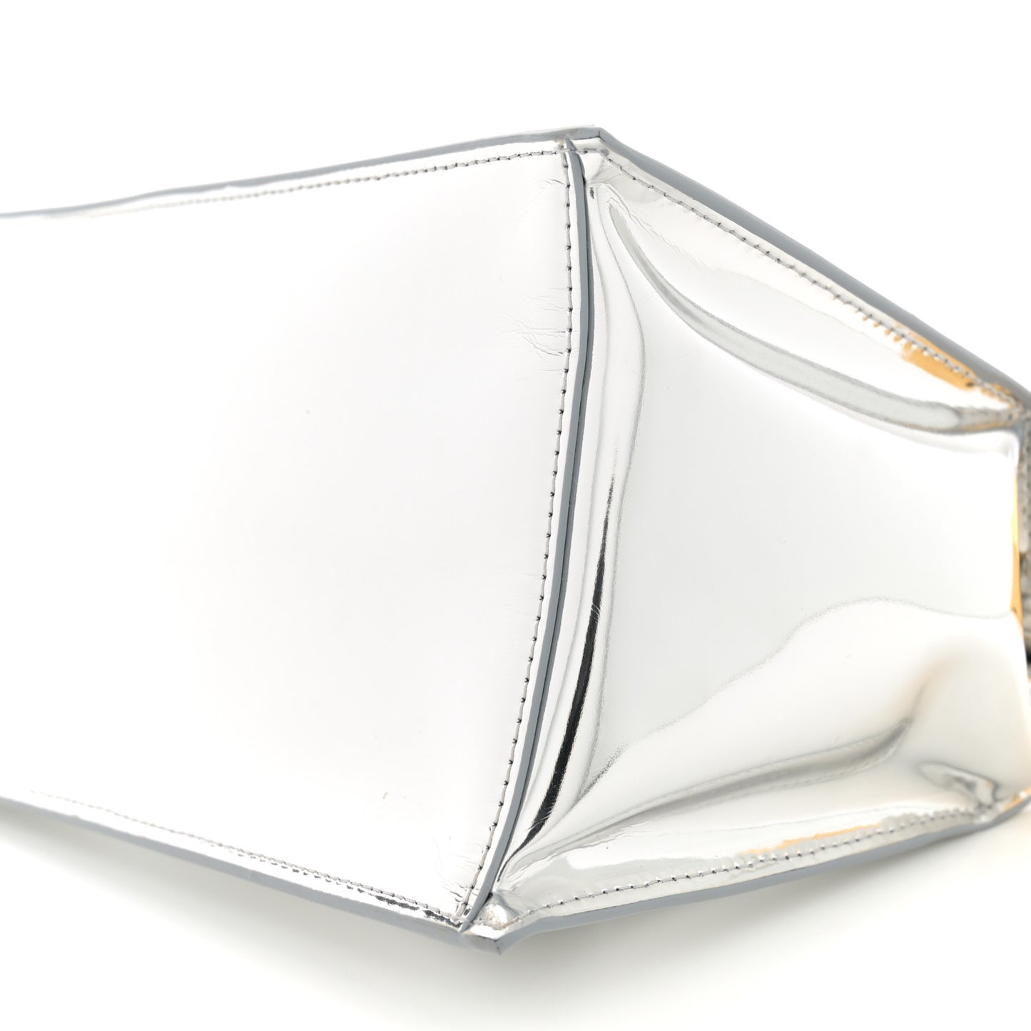 Metallic Patent Calfskin La Pochette Rond Carre Silver