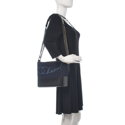 Chanel Wool Embroidered Medium Gabrielle Hobo Dark Navy Blue 2 of 9