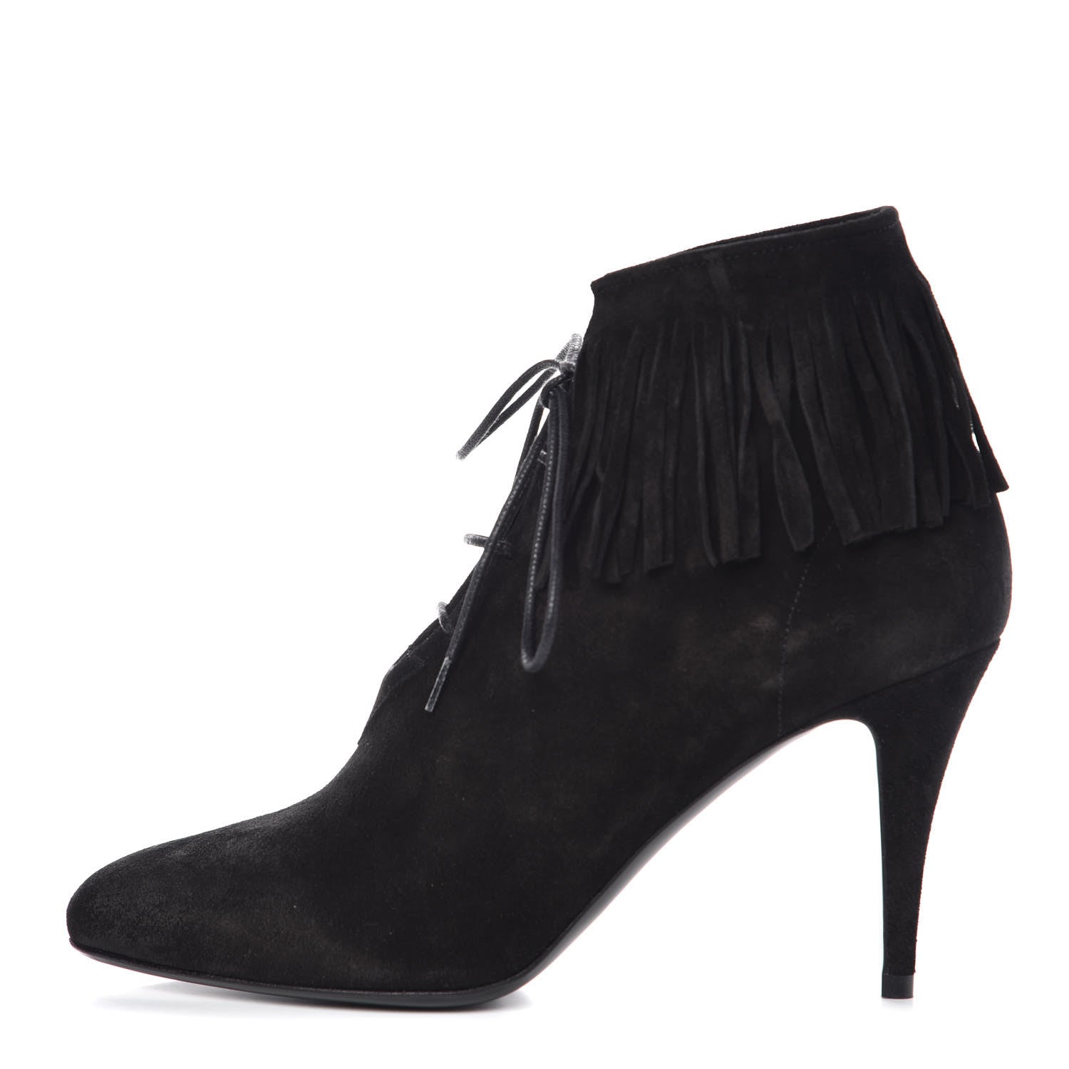 Saint Laurent Suede Fringe Babies Ankle Boots 39 Black 1 of 9