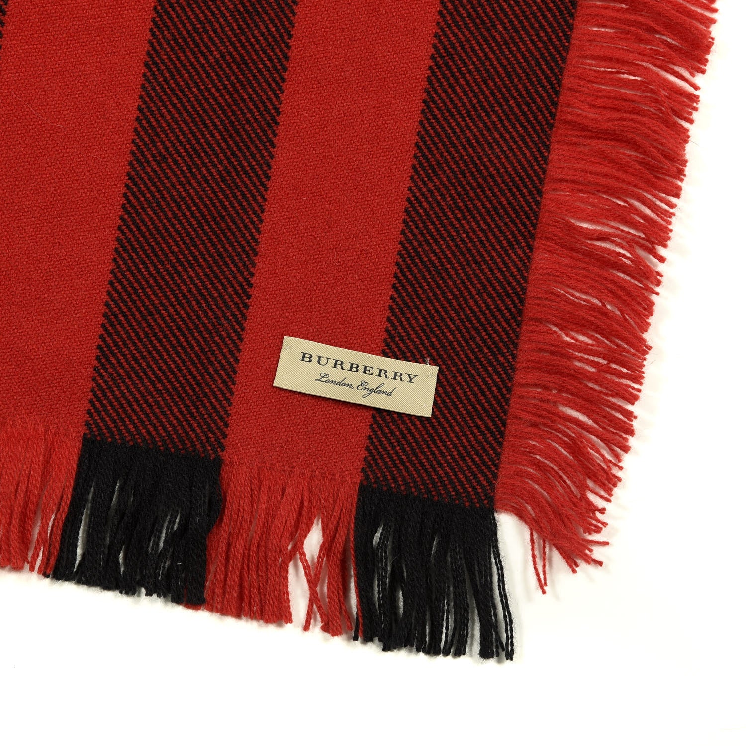 Burberry Wool Half Mega Check Fringe Scarf Red 3 of 4