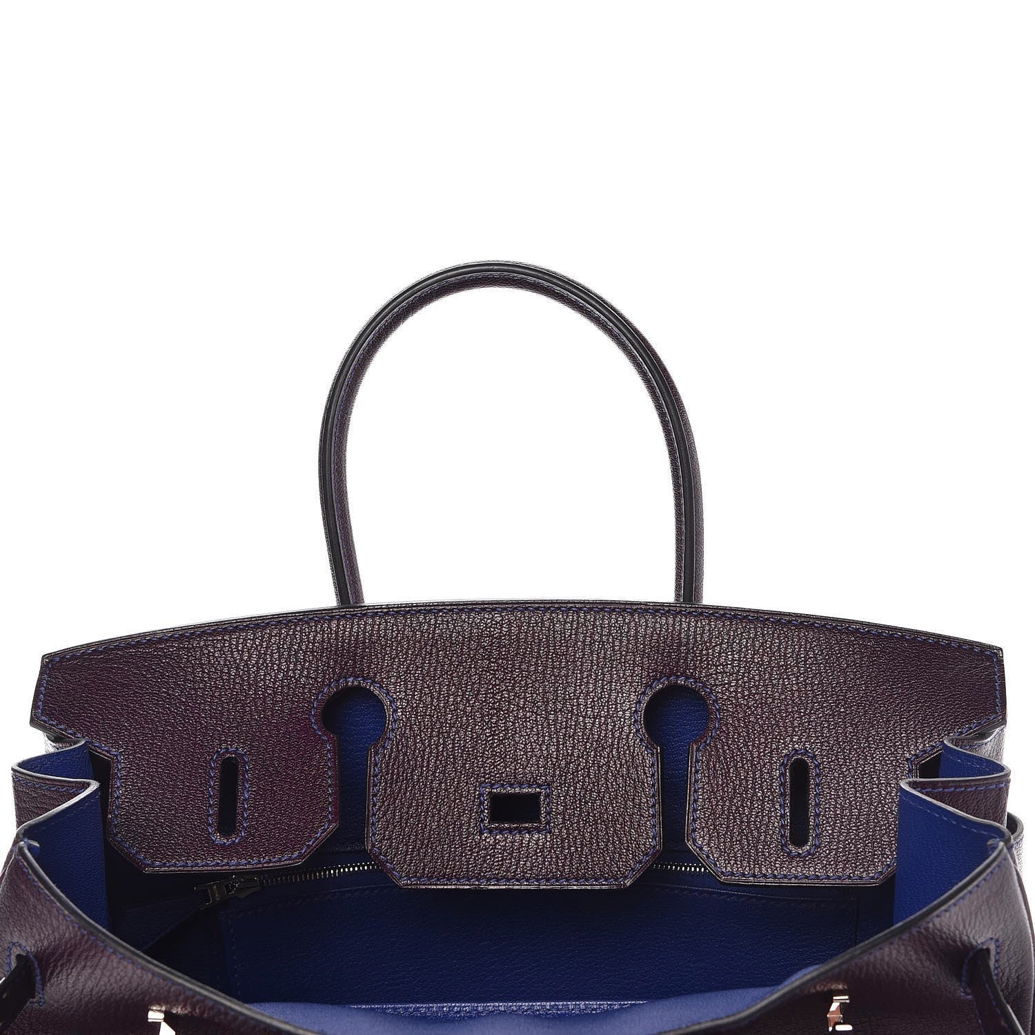 Hermes Chevre Mysore Bi-Color Horseshoe Birkin 30 Raisin Bleu Electrique 11 of 37