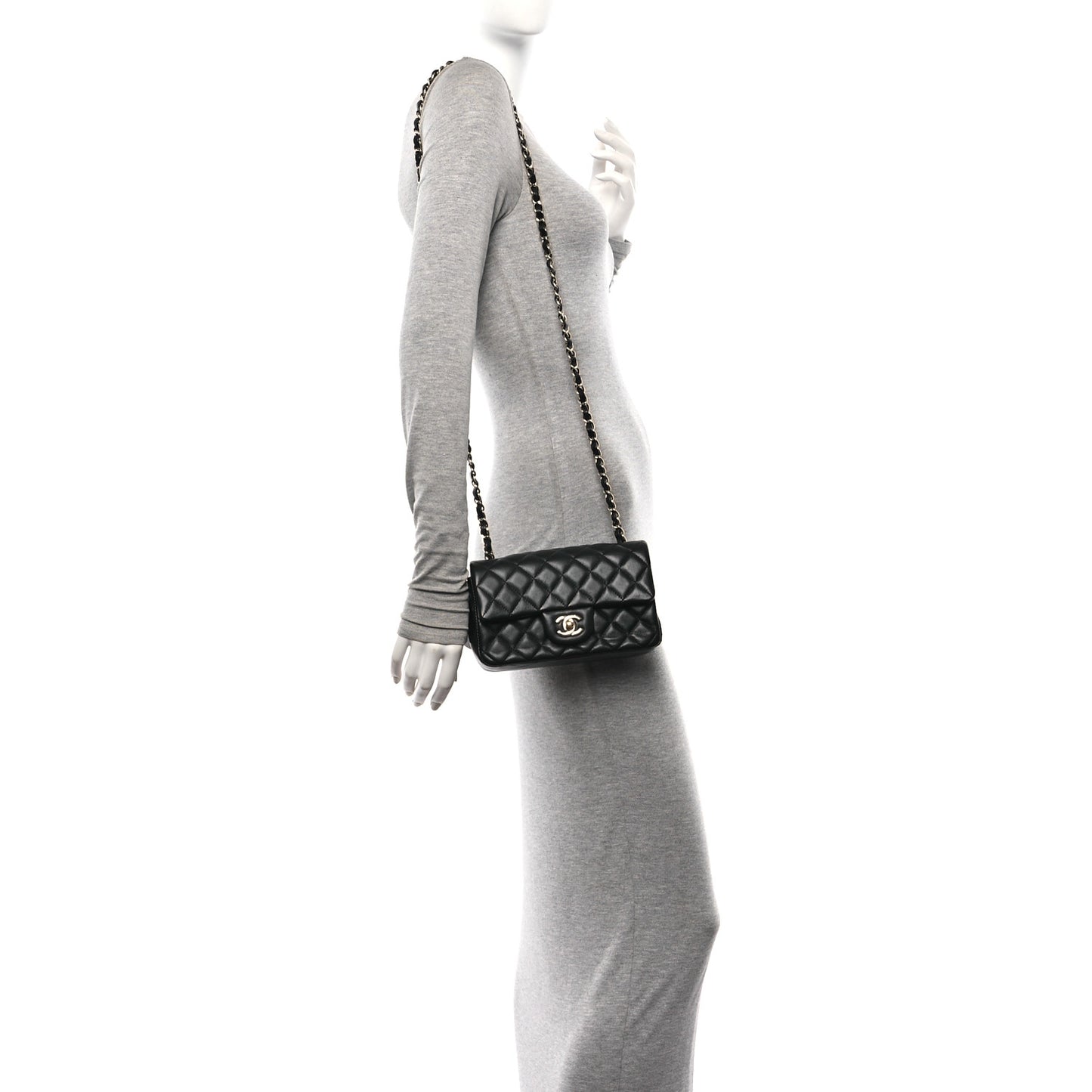 Lambskin Quilted Mini Rectangular Flap Black