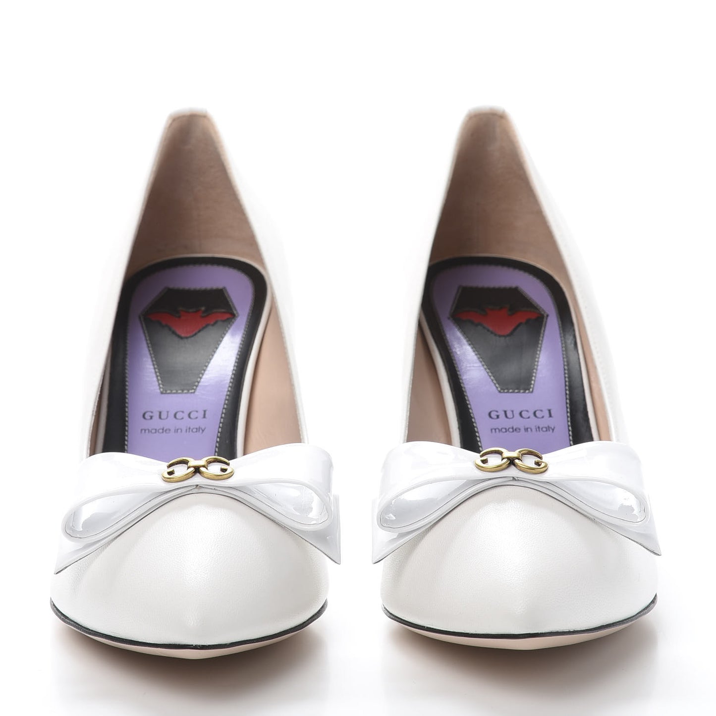 Calfskin GG Bow Sadie Spike Mid Heel Pumps 37.5 White