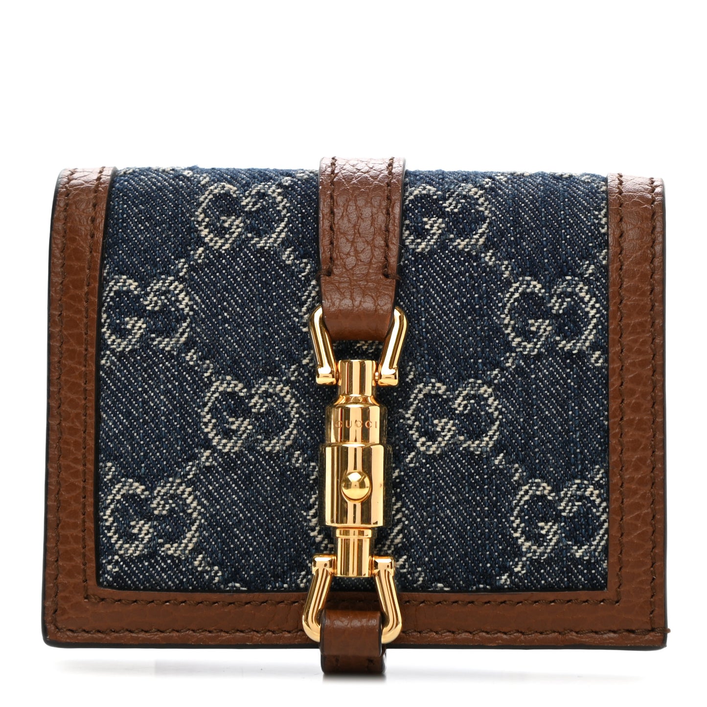 New Denim GG Monogram Jackie 1961 Card Case Blue Tea Cuir