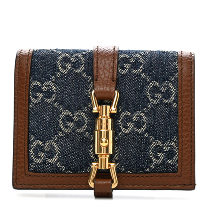 Gucci New Denim GG Monogram Jackie 1961 Card Case Blue Tea Cuir 1 of 8