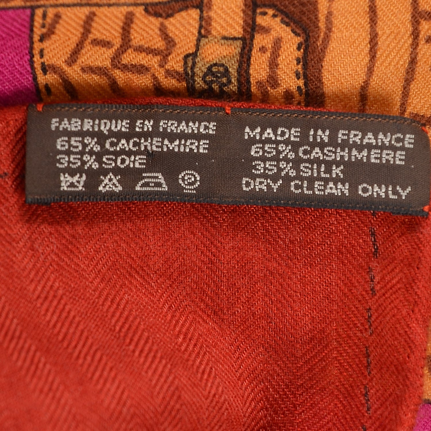 Hermes Cashmere Silk Monsieur Et Madame II Shawl 140 Rouge H Fuchsia Canard 4 of 4