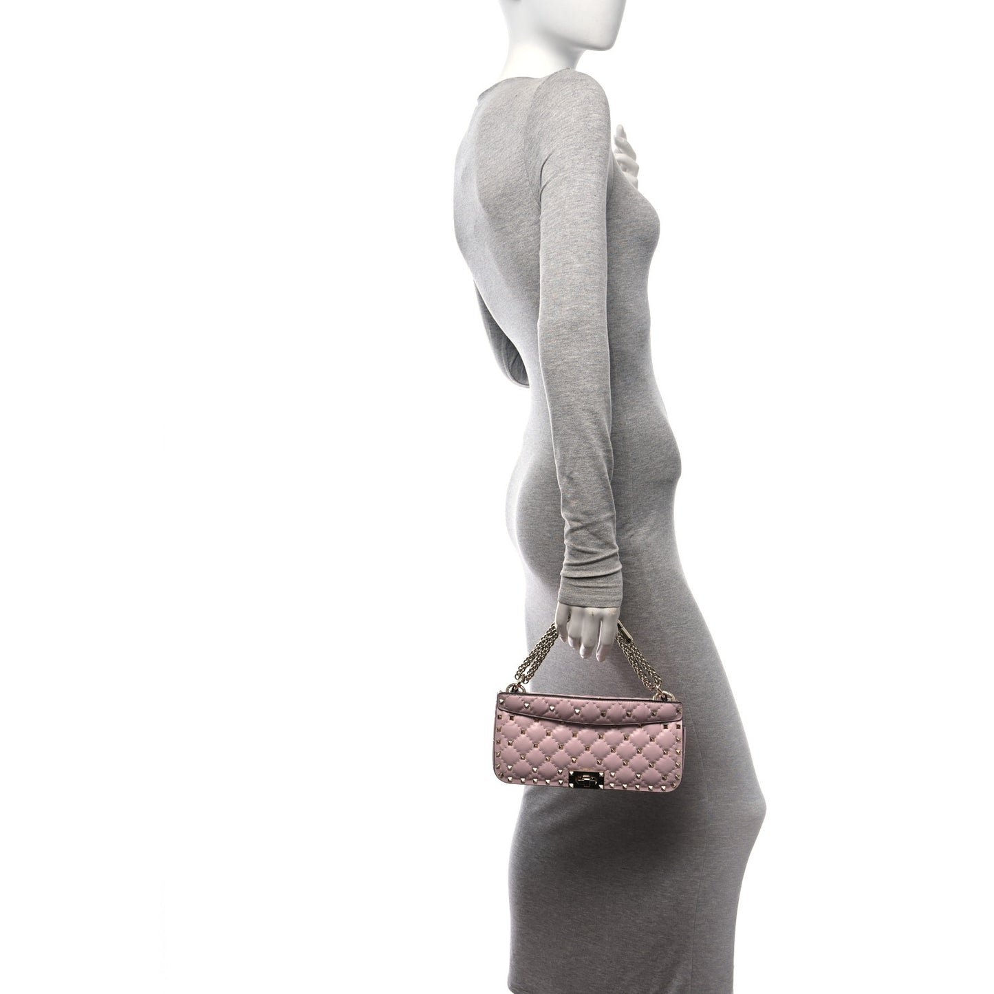 Calfskin Rockstud Spike Convertible Shoulder Bag Light Pink