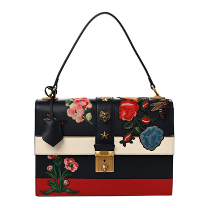 Gucci Calfskin Embroidered Riche Stripe Shoulder Bag Blue Red 1 of 11