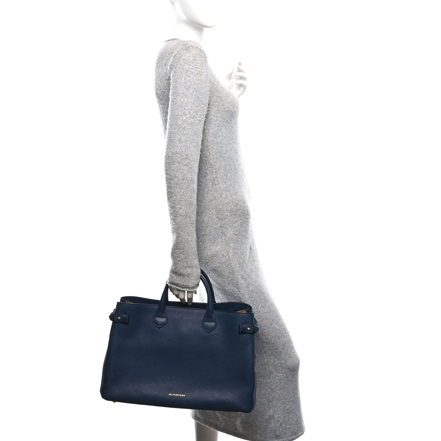 Burberry Grainy Calfskin House Check Large Banner Tote Ink Blue 2 of 10