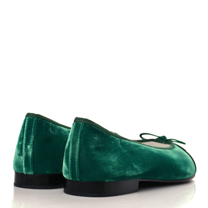 Chanel Velvet Cap Toe Ballerina Flats 38.5 Green Black 3 of 9