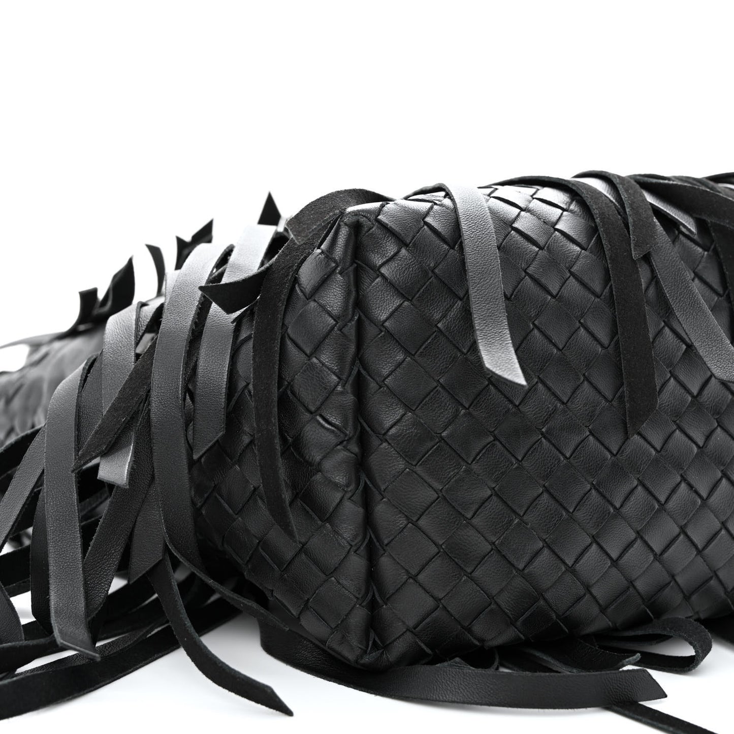 Nappa Fringe Woven Handle Tote Black