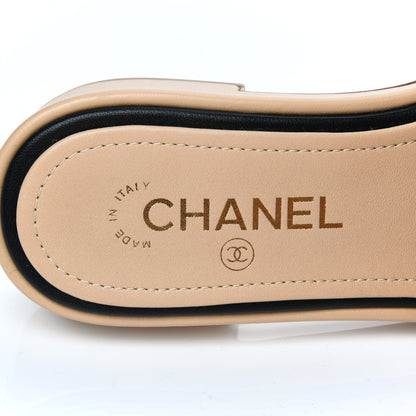 Chanel Lambskin Embroidered Logo Mules 36.5 Beige Black 7 of 9