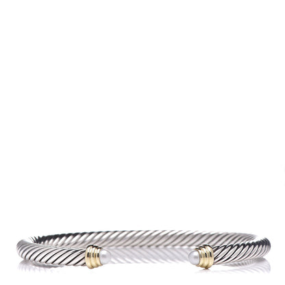 David Yurman Sterling Silver 14K Yellow Gold Pearl 5mm Cable Classics Petite Color Bracelet 1 of 4