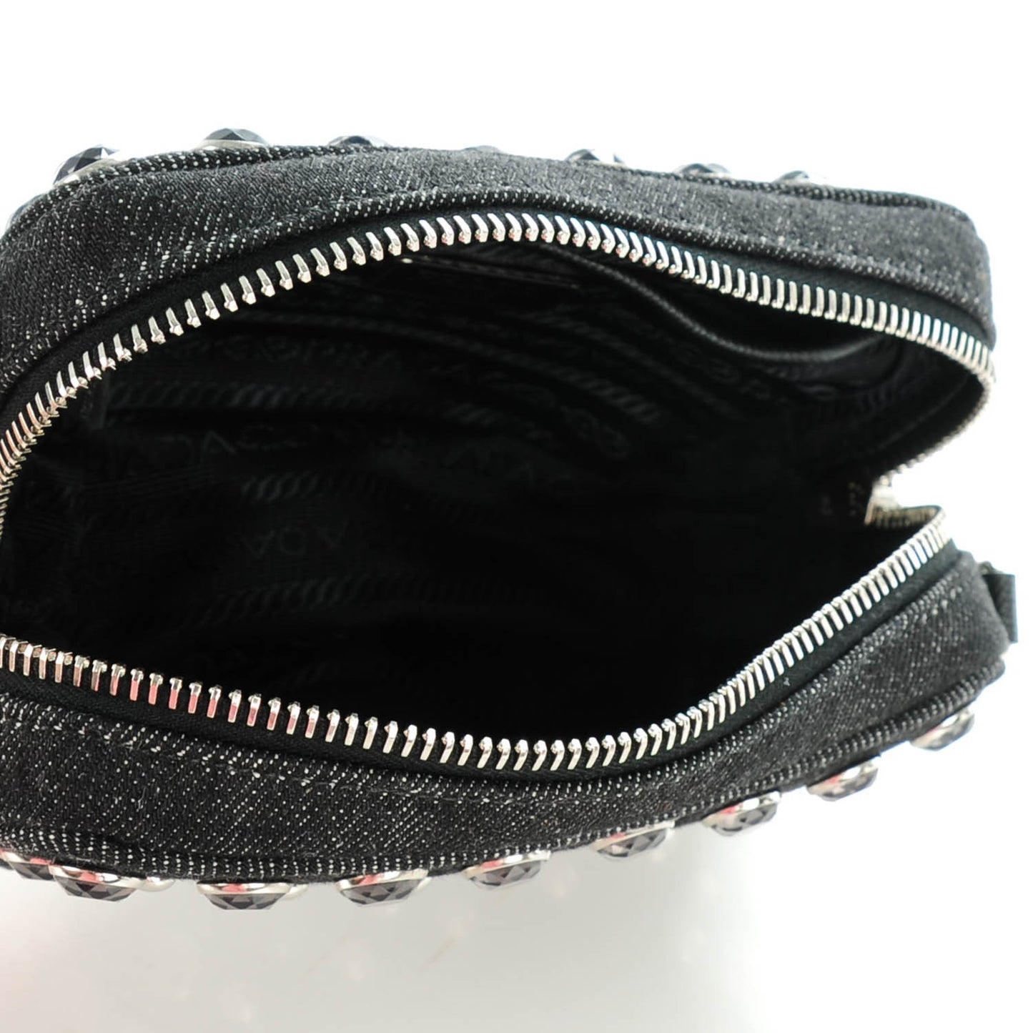 Denim Studded Embellished Mini Camera Crossbody Black