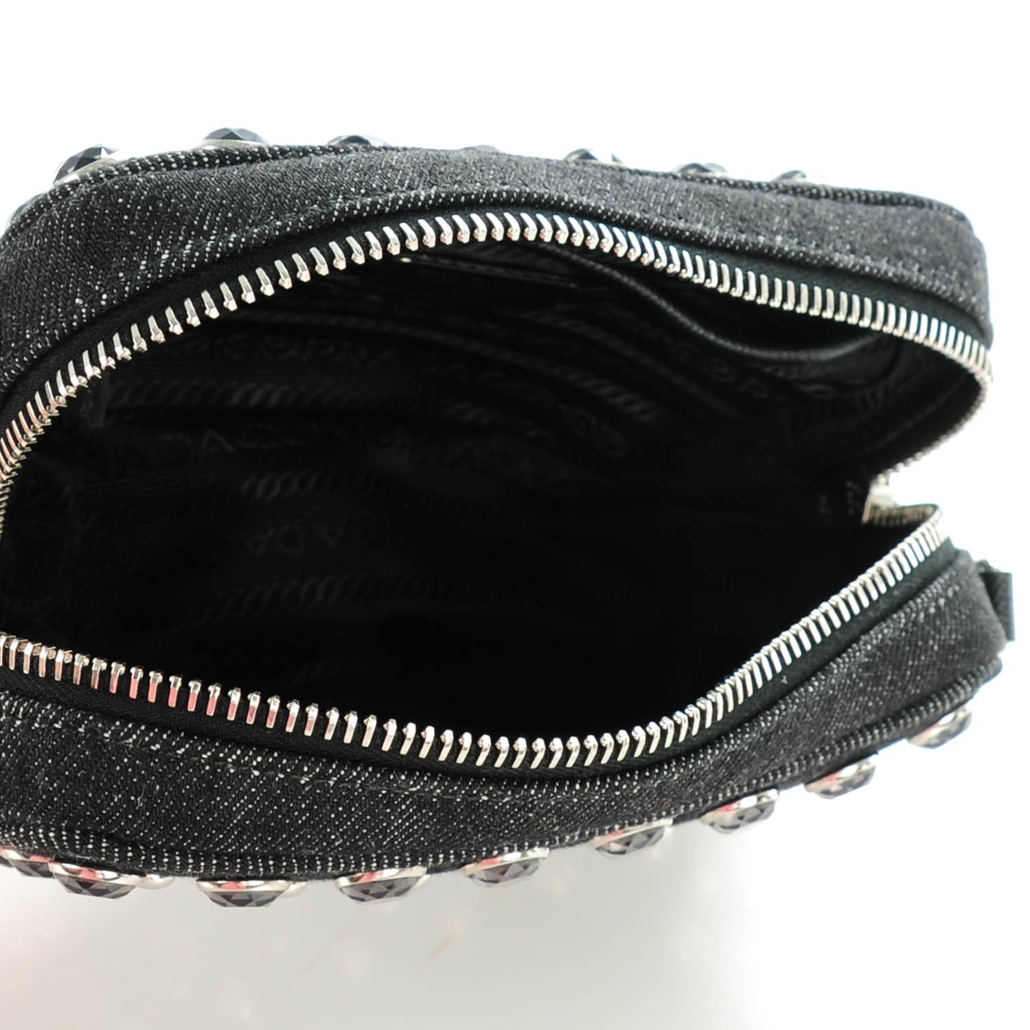 Prada Denim Studded Embellished Mini Camera Crossbody Black 5 of 8