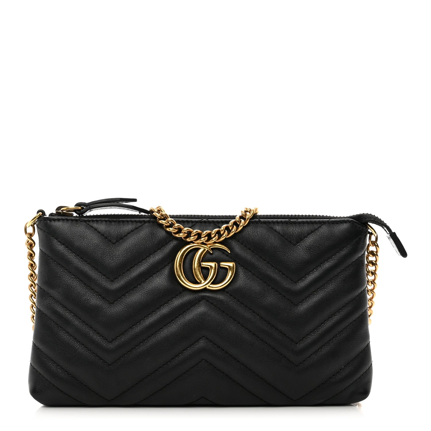 Gucci Calfskin Matelasse Mini GG Marmont Chain Bag Black 1 of 12