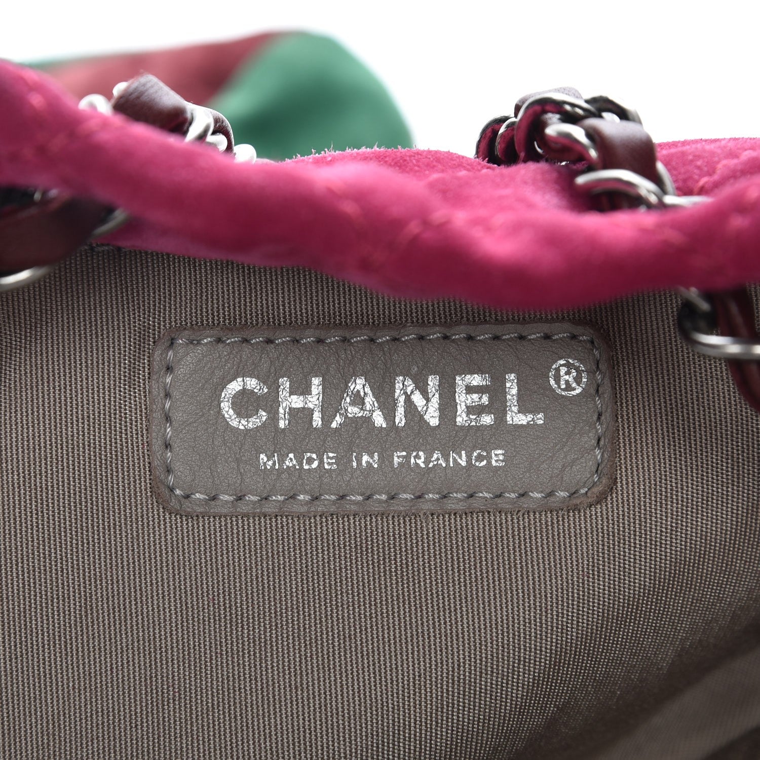 Chanel Suede Quilted Patchwork Drawstring Backpack Green Pink Purple Burgundy 6 of 7
