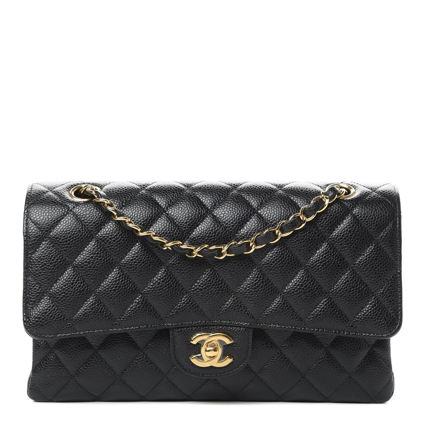 Caviar Quilted Medium Double Flap Black