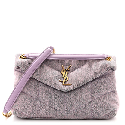 Saint Laurent Denim Quilted Small Loulou Puffer Monogram Chain Satchel Bleached Lilac 1 of 12