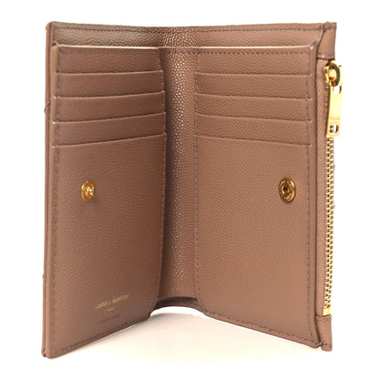 Saint Laurent Grain De Poudre Matelasse Chevron Monogram Zipped Two-Part Wallet Dark Beige 6 of 10