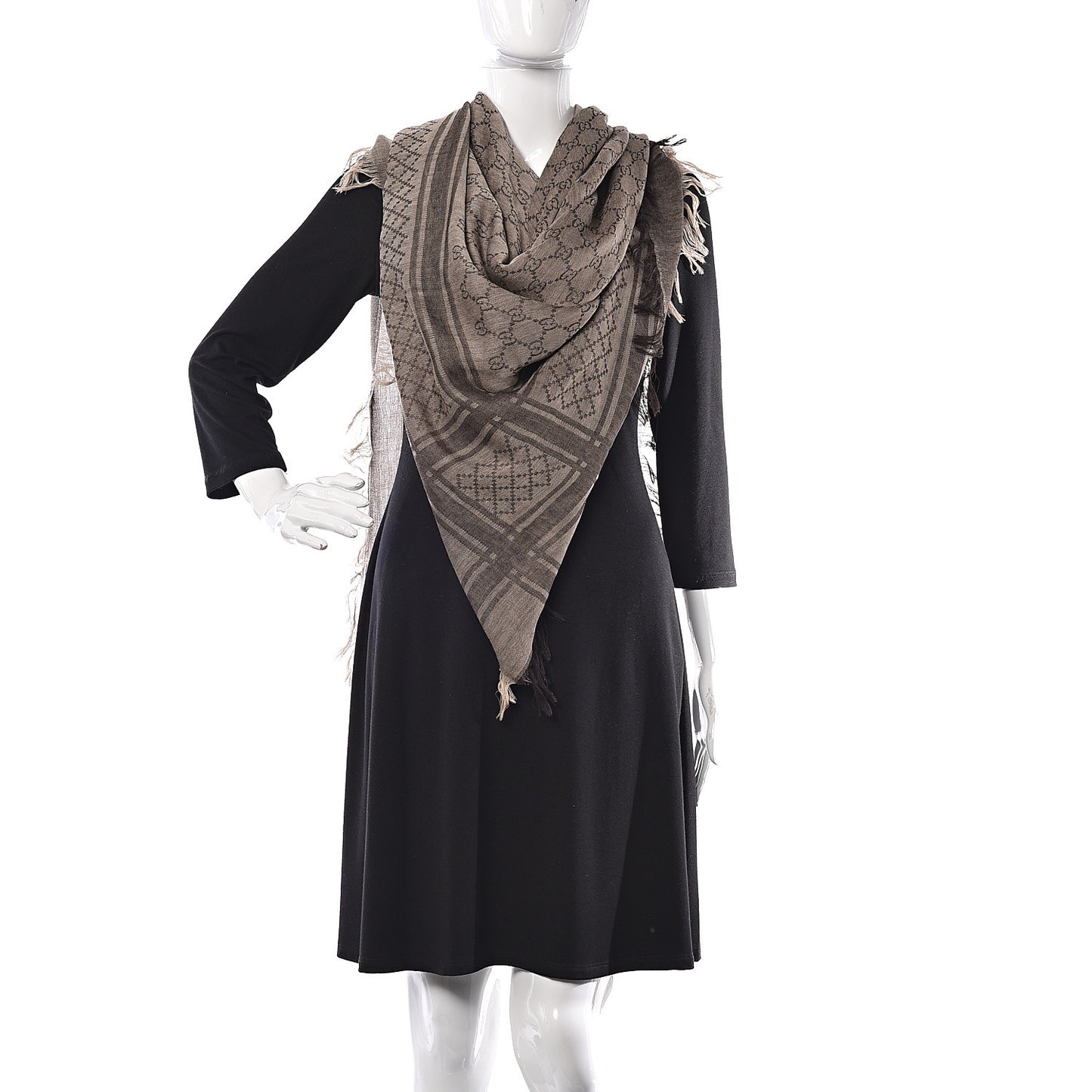 Wool Silk GG Monogram Diamante Plaid Surviee Shawl Beige Dark Brown