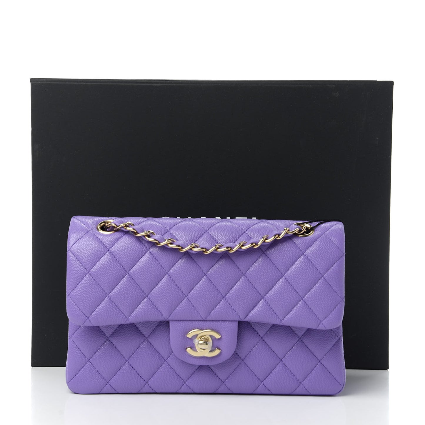 Caviar Quilted Small Double Flap Purple