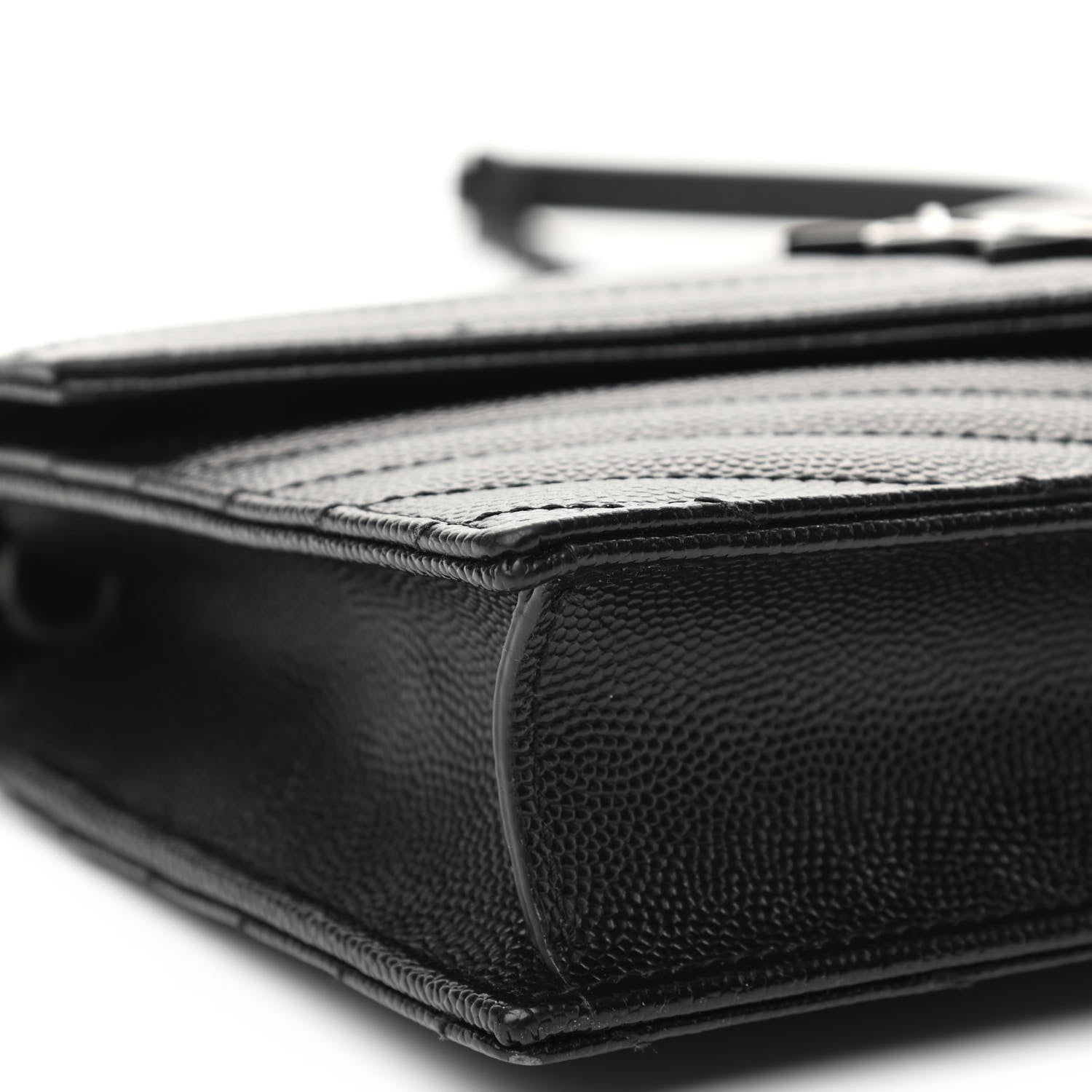Saint Laurent Grain De Poudre Matelasse Chevron Monogram Monochrome Envelope Chain Wallet Black 9 of 11