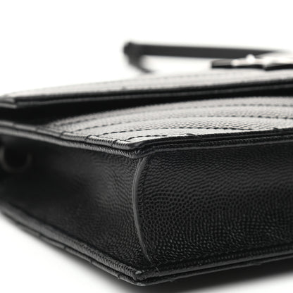 Saint Laurent Grain De Poudre Matelasse Chevron Monogram Monochrome Envelope Chain Wallet Black 9 of 11