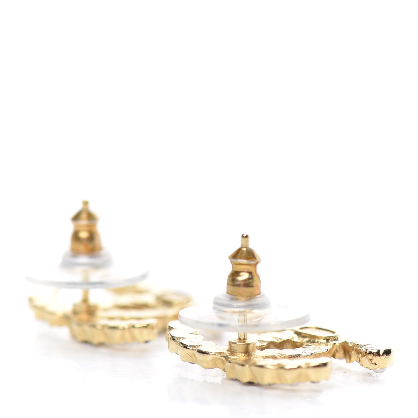 Resin Pearl Crystal CC Earrings Gold Black
