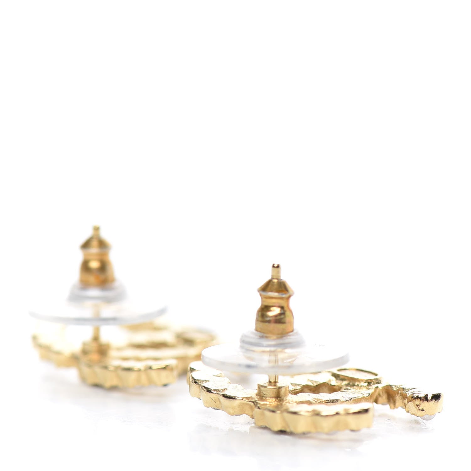 Chanel Resin Pearl Crystal CC Earrings Gold Black 3 of 5