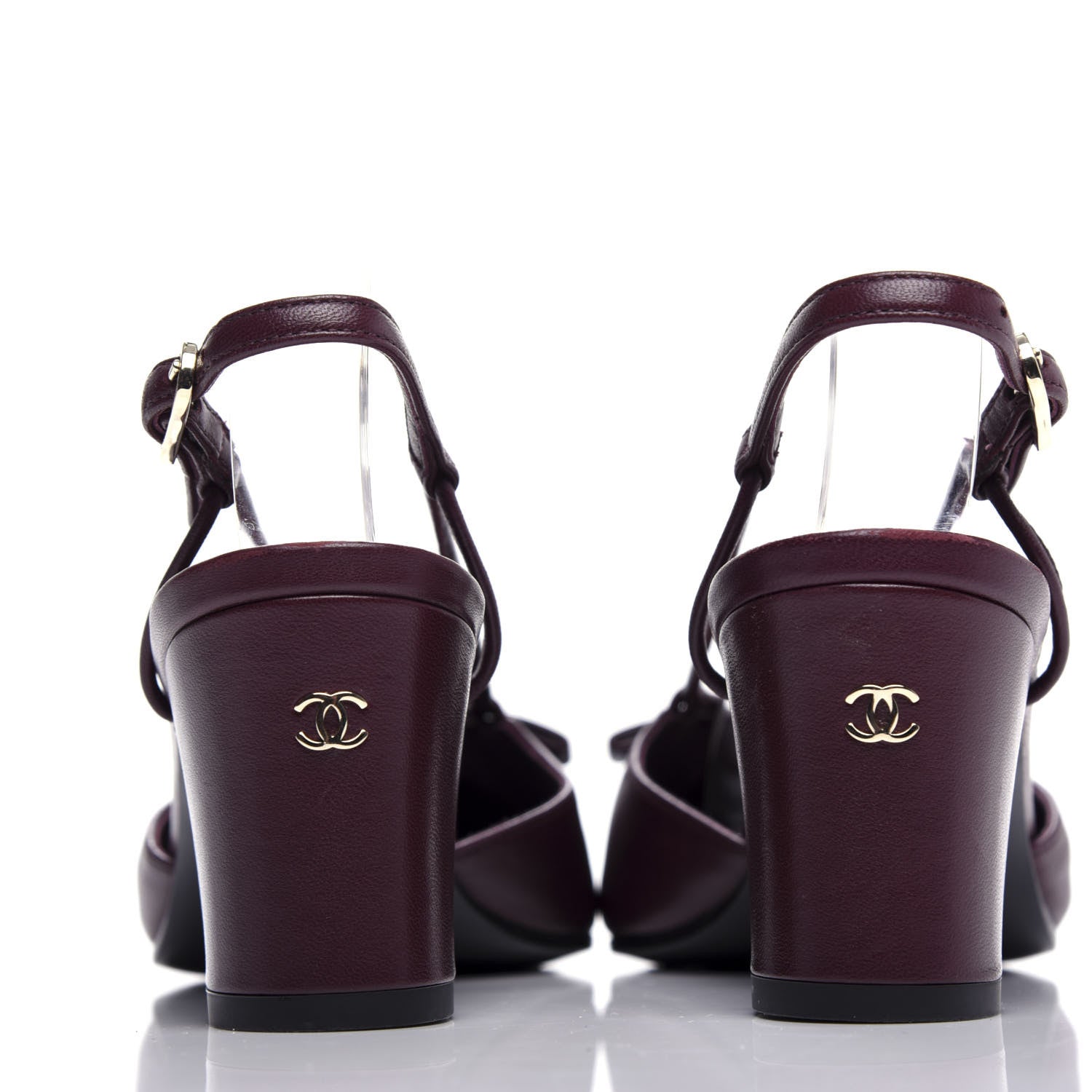 Chanel Lambskin Satin Slingback Cap Toe Bow Pumps 37 Burgundy Black 7 of 10