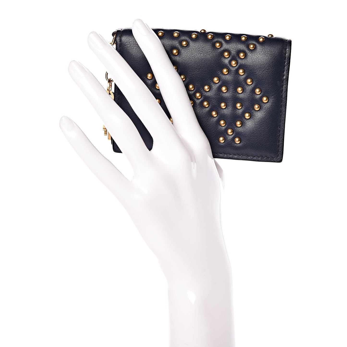 Lambskin Cannage Studded Lady Dior Card Holder Navy