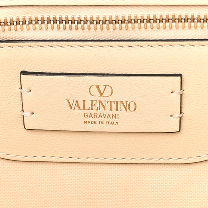 Valentino Garavani Metallic Boucle Raffia Calfskin Rockstud Tote Bag White Ivory Gold 6 of 9