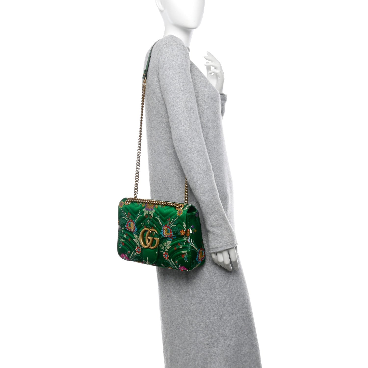 Gucci Jacquard Matelasse Floral Medium GG Marmont Shoulder Bag Green 2 of 12