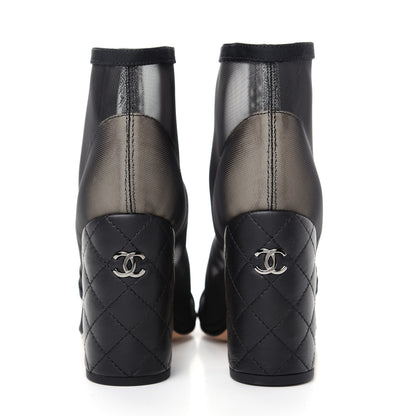 Chanel Mesh Grosgrain Cap Toe Short Boots 37.5 Beige Black 7 of 11