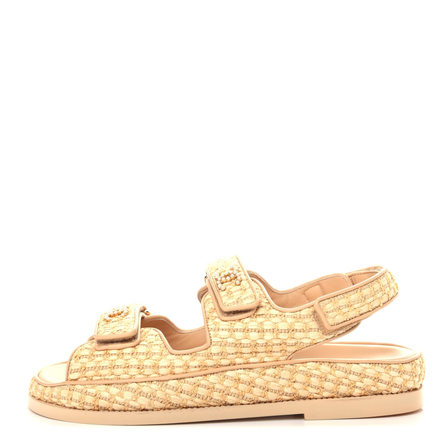 Chanel Braided Fabric Velcro Dad Sandals 39 Beige 1 of 12