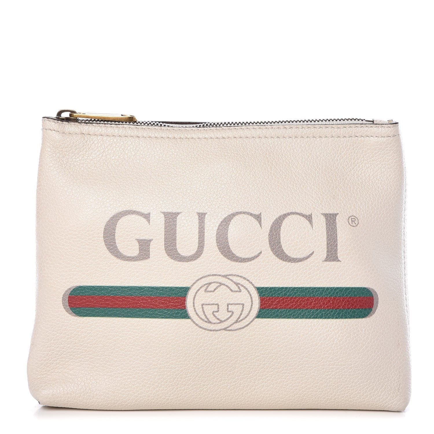 Gucci Pebbled Calfskin Medium Logo Portfolio Clutch White 1 of 11