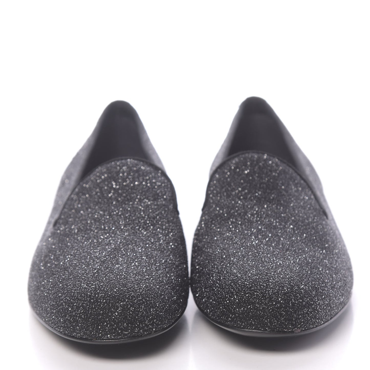Metallic Calfskin Smoking Slipper Flat Loafers 38.5 Black Glitter