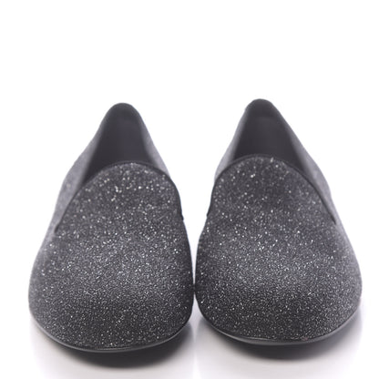Saint Laurent Metallic Calfskin Smoking Slipper Flat Loafers 38.5 Black Glitter 2 of 8