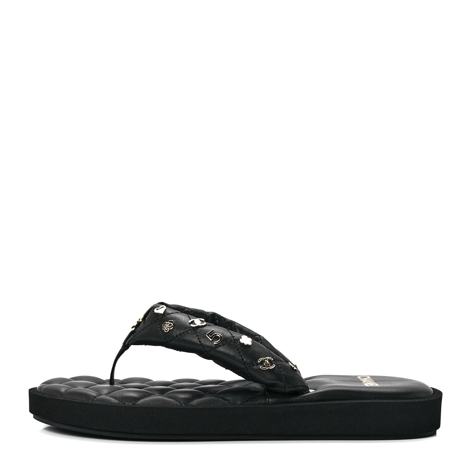 Chanel Lambskin Quilted Padded Charms Thong Sandals 39.5 Black 1 of 8