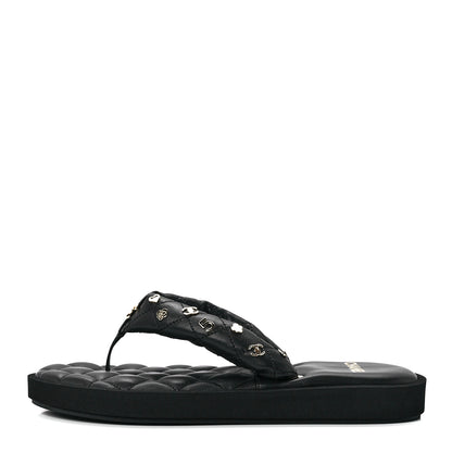 Chanel Lambskin Quilted Padded Charms Thong Sandals 39.5 Black 1 of 8