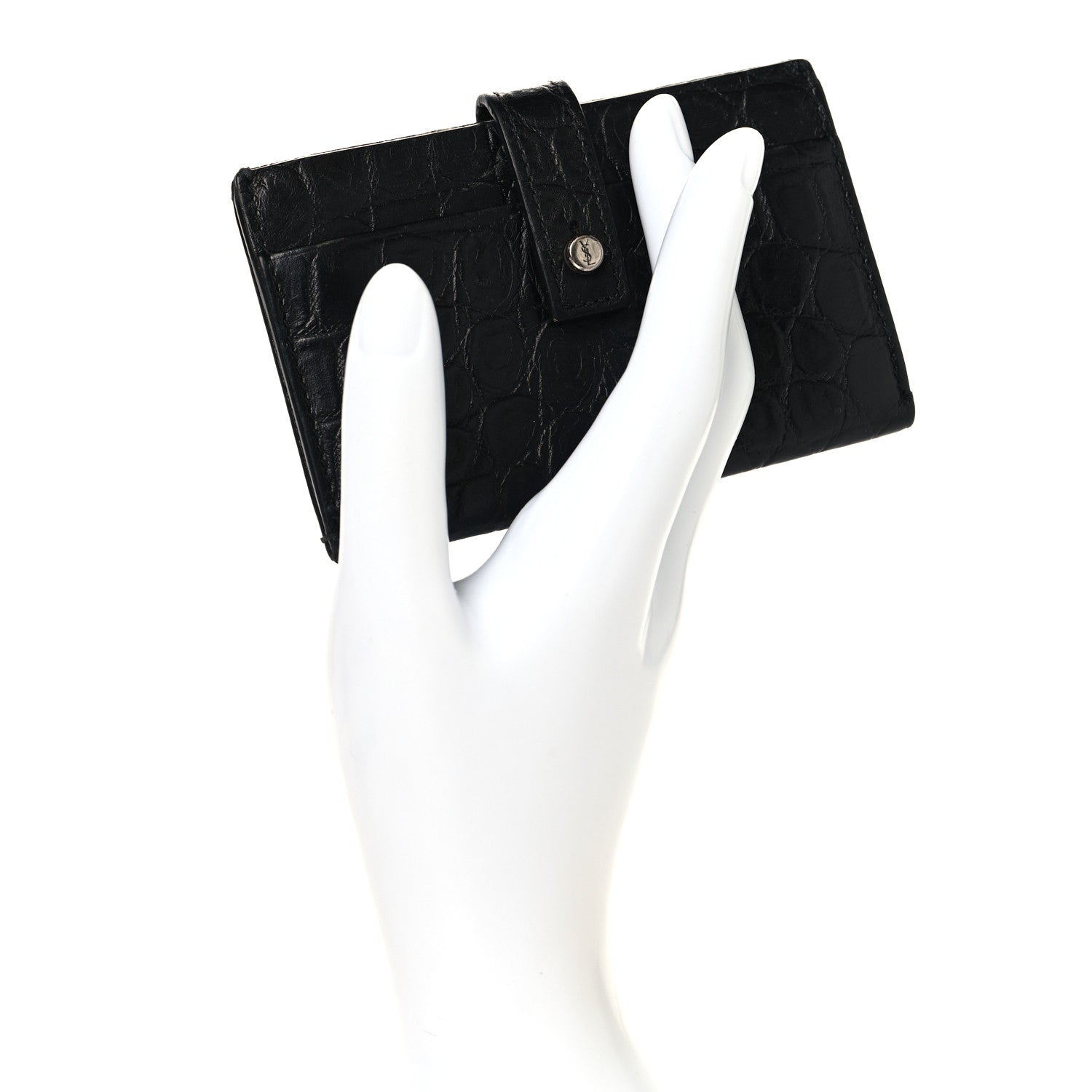 Saint Laurent Calfskin Crocodile Embossed Sac De Jour Card Case Black 2 of 8