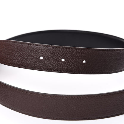 Hermes Box Togo 32mm Guilloche H Belt 95 Black Chocolate 5 of 8