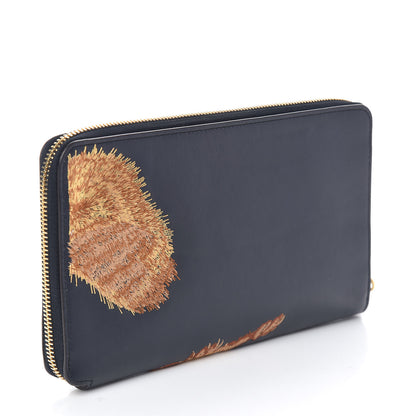 Mulberry Smooth Calfskin Squirrel Embroidered Zip Around Clutch Wallet Navy 3 of 7
