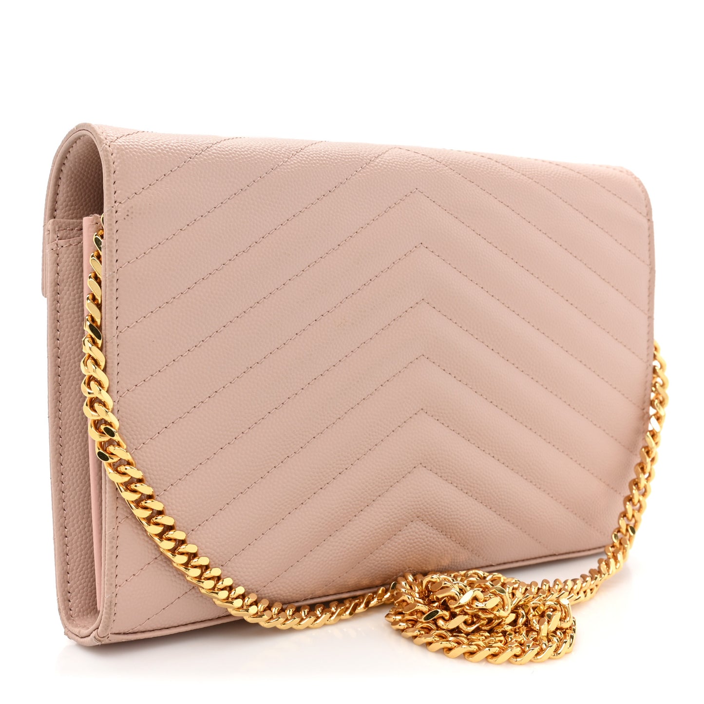 Grain De Poudre Matelasse Chevron Monogram Chain Wallet Pale Pink