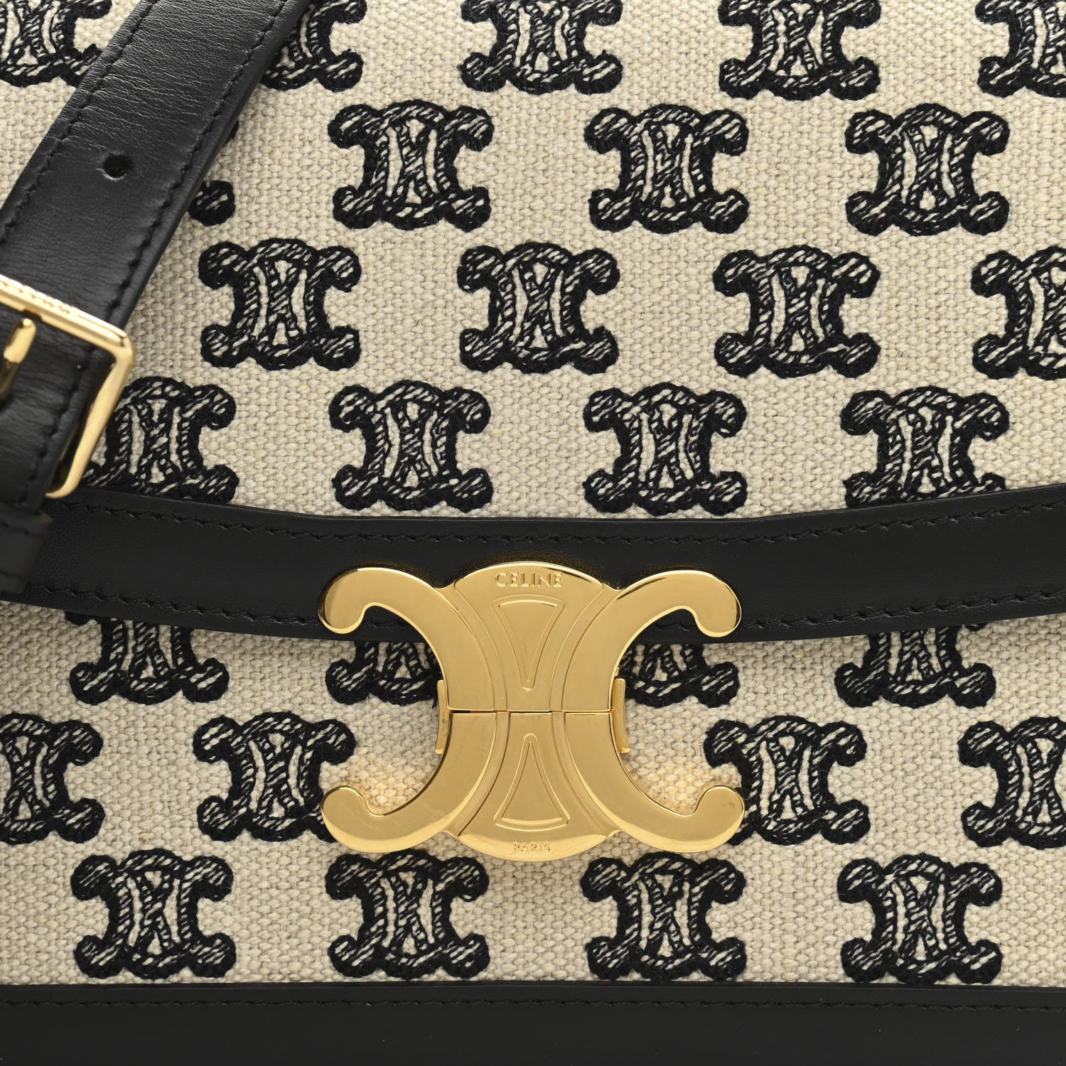 Celine Canvas Calfskin Triomphe Embroidered Medium Triomphe Bag Black 8 of 12