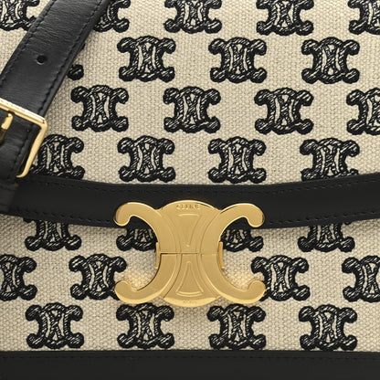 Celine Canvas Calfskin Triomphe Embroidered Medium Triomphe Bag Black 8 of 12