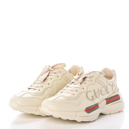 Gucci Calfskin Logo Mens Rhyton Sneakers 8.5 Ivory 3 of 7