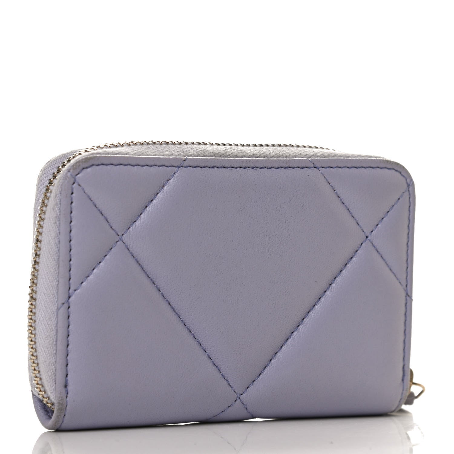 Chanel Lambskin Quilted Chanel 19 Zip Around Coin Purse Wallet Light Purple 3 of 12