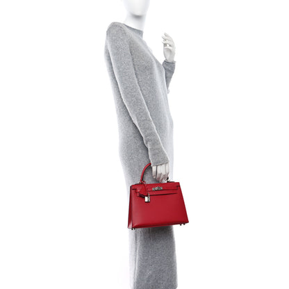Hermes Madame Calfskin Verso Kelly Sellier 25 Rouge Piment Rose Shocking 2 of 10